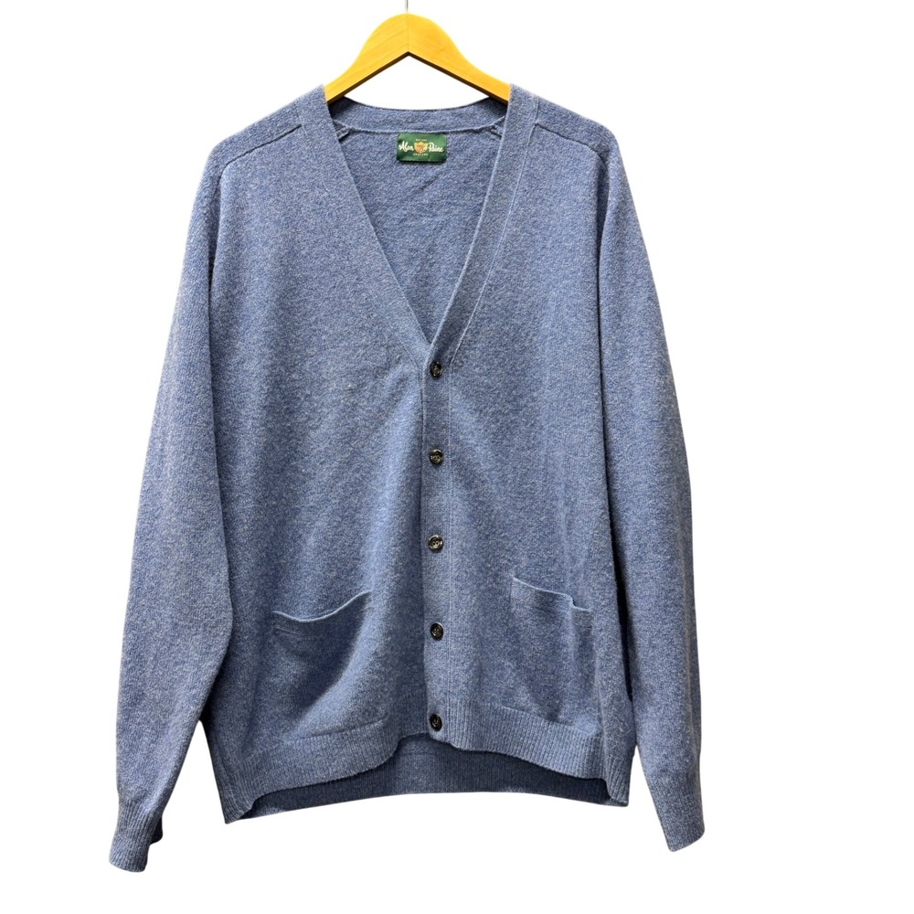 Alan Paine Cardigan Mens US XXL UK 48 Pure Lambswool V-Neck Blue Classic Sweater